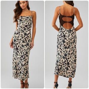 BEC + BRIDGE Silhouette Vine Maxi Dress Print Spaghetti Strap Cutout Back Size 8